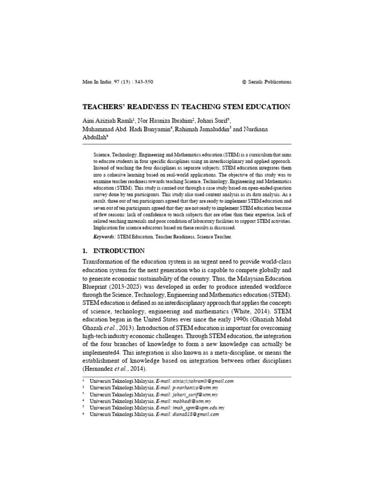 Teachers Readiness In Teaching Stem Education | PDF | Science, Technology, Engineering, And ...