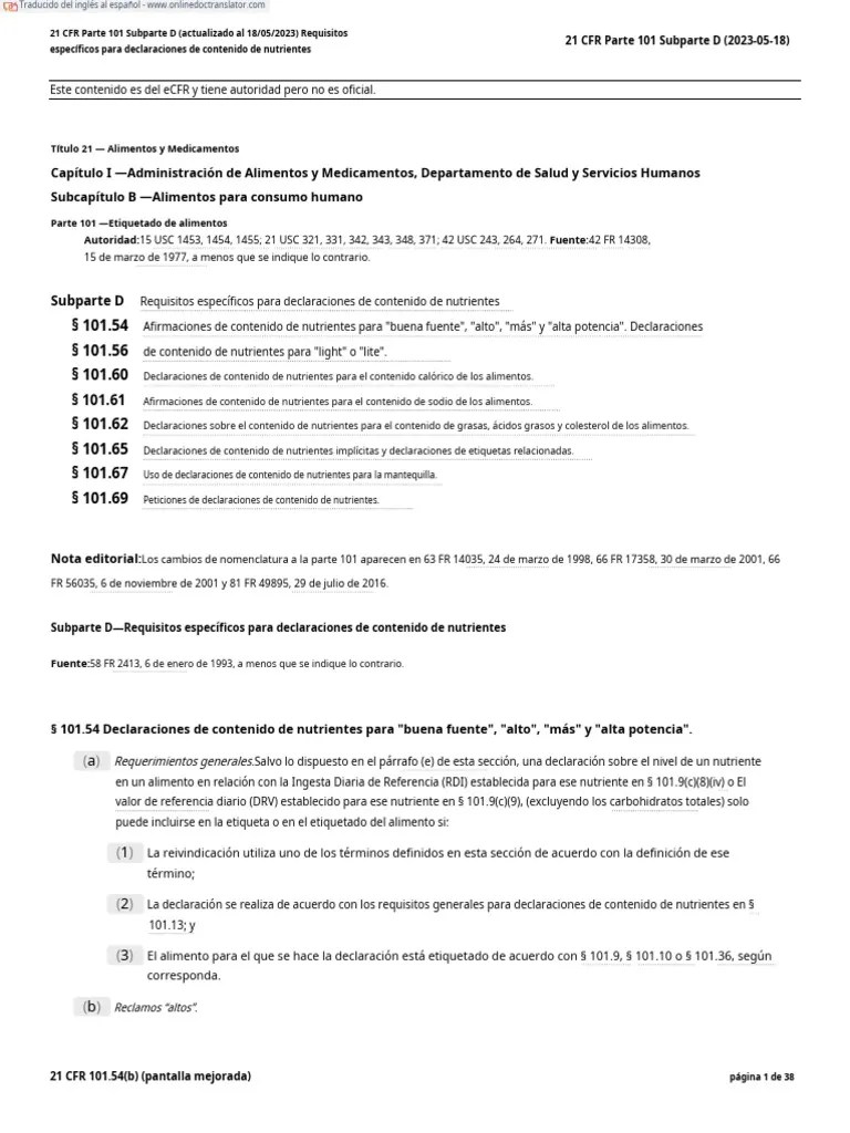 21 CFR Part 101 Etiquetado De Alimentos | PDF | Etiqueta De Información ...