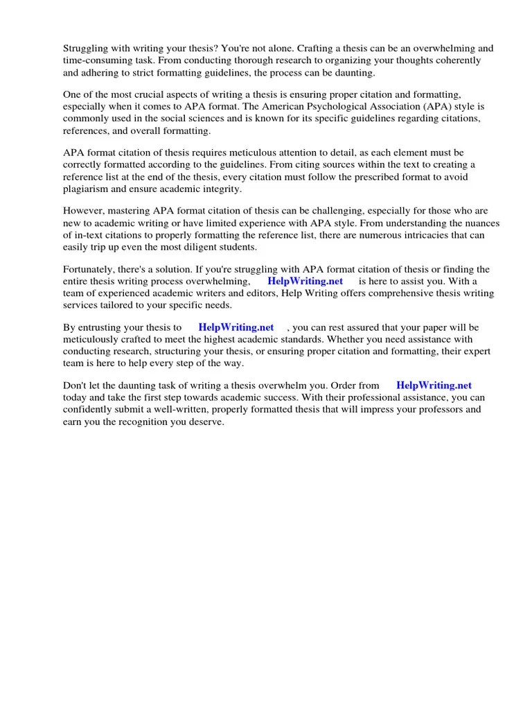 Apa Format Citation Of Thesis | PDF | Apa Style | Thesis