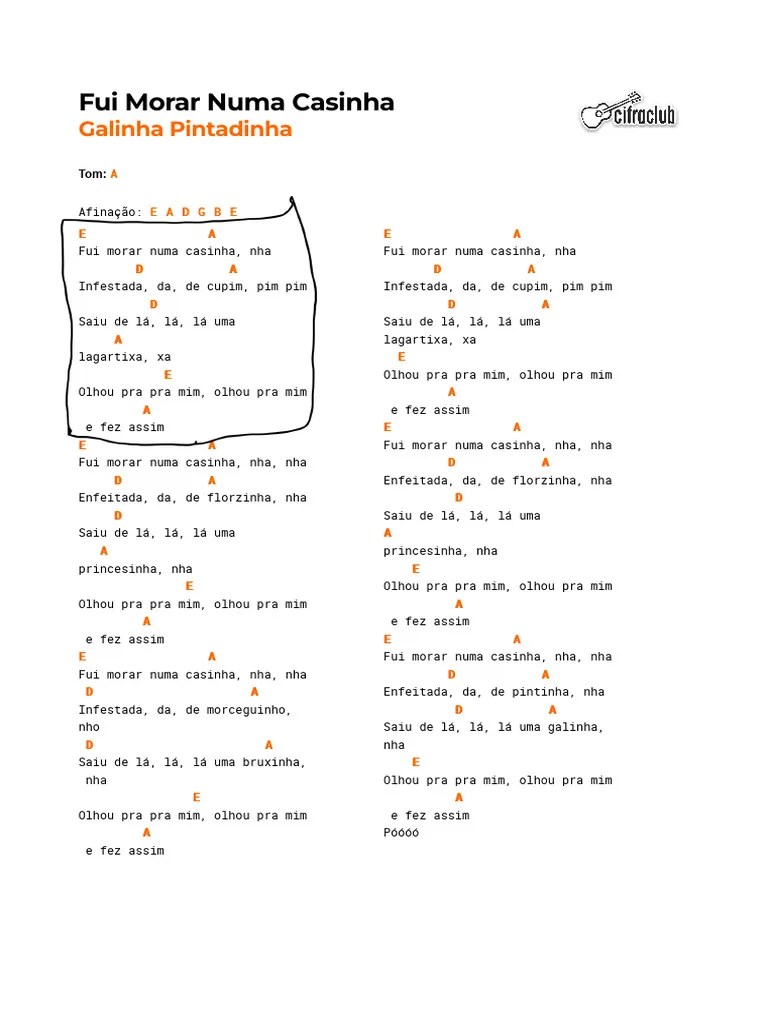Cifra Club - Galinha Pintadinha - Fui Morar Numa Casinha | PDF