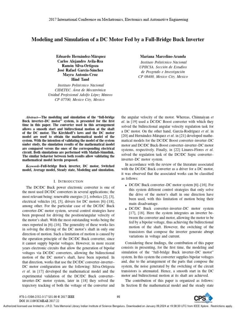 Modeling And Simulation Of A DC Motor Fed By A Full-Bridge Buck ...