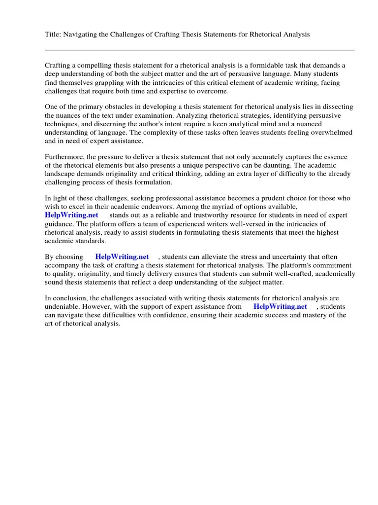 Thesis Statements For Rhetorical Analysis | PDF | Rhetoric | Essays