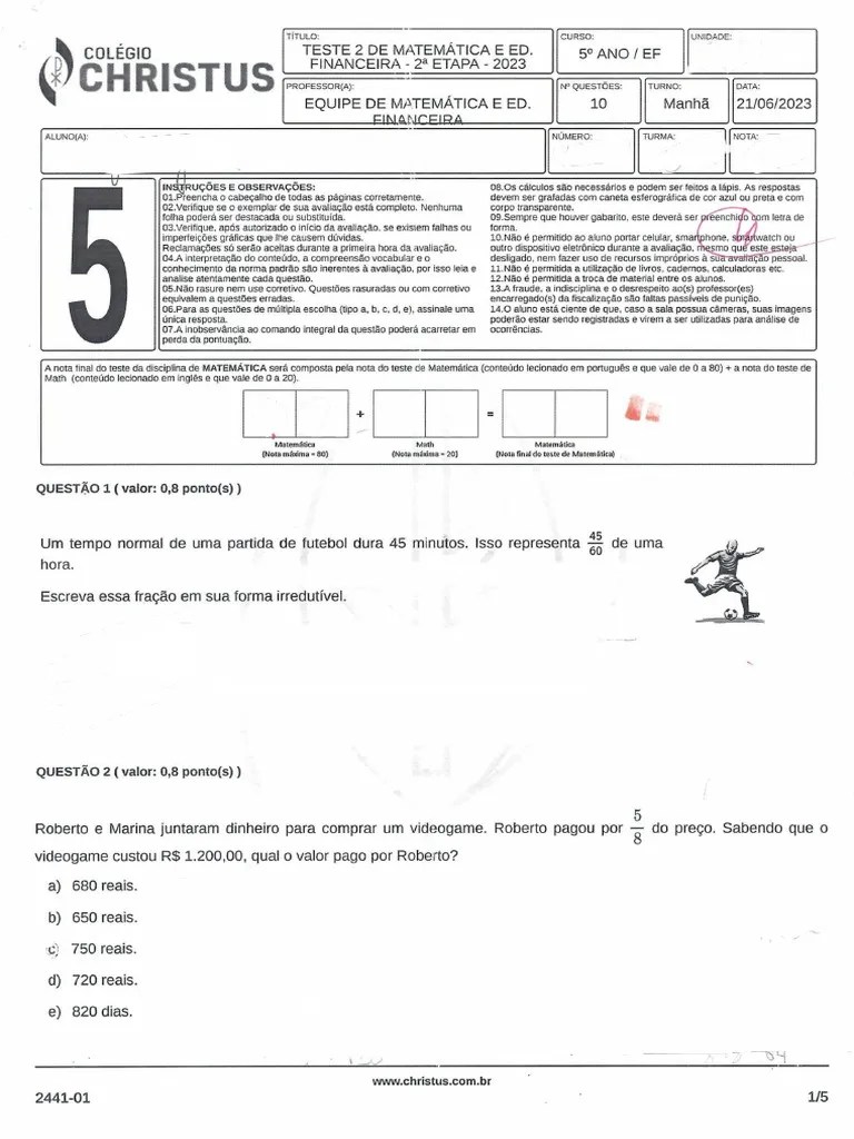 Prova_matematica_5_ano | PDF