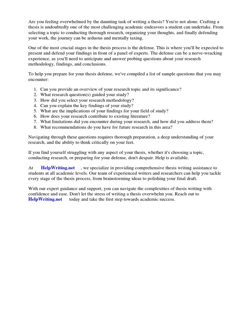 Sample Questions For Thesis Defense | Download Free PDF | Thesis