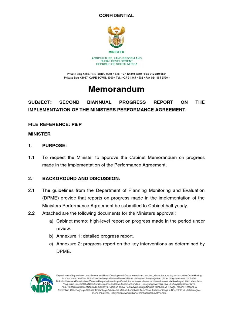 Memo To Minister On MTSF Second Biaanual Report May 2021 V3 | PDF | Memorandum | Governance