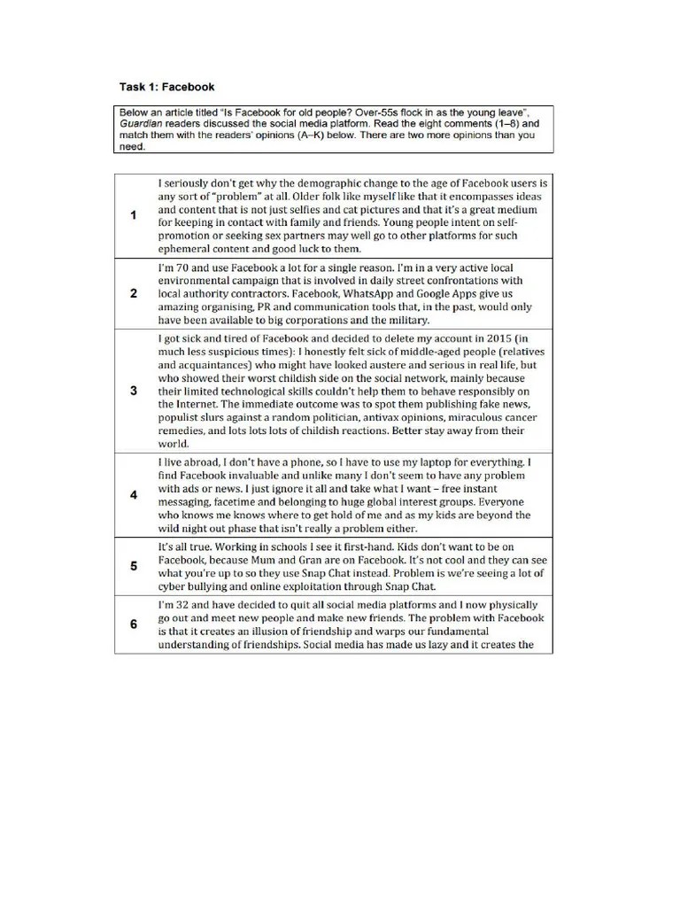 Reading Comprehension Facebook English Langauge 19NT | PDF