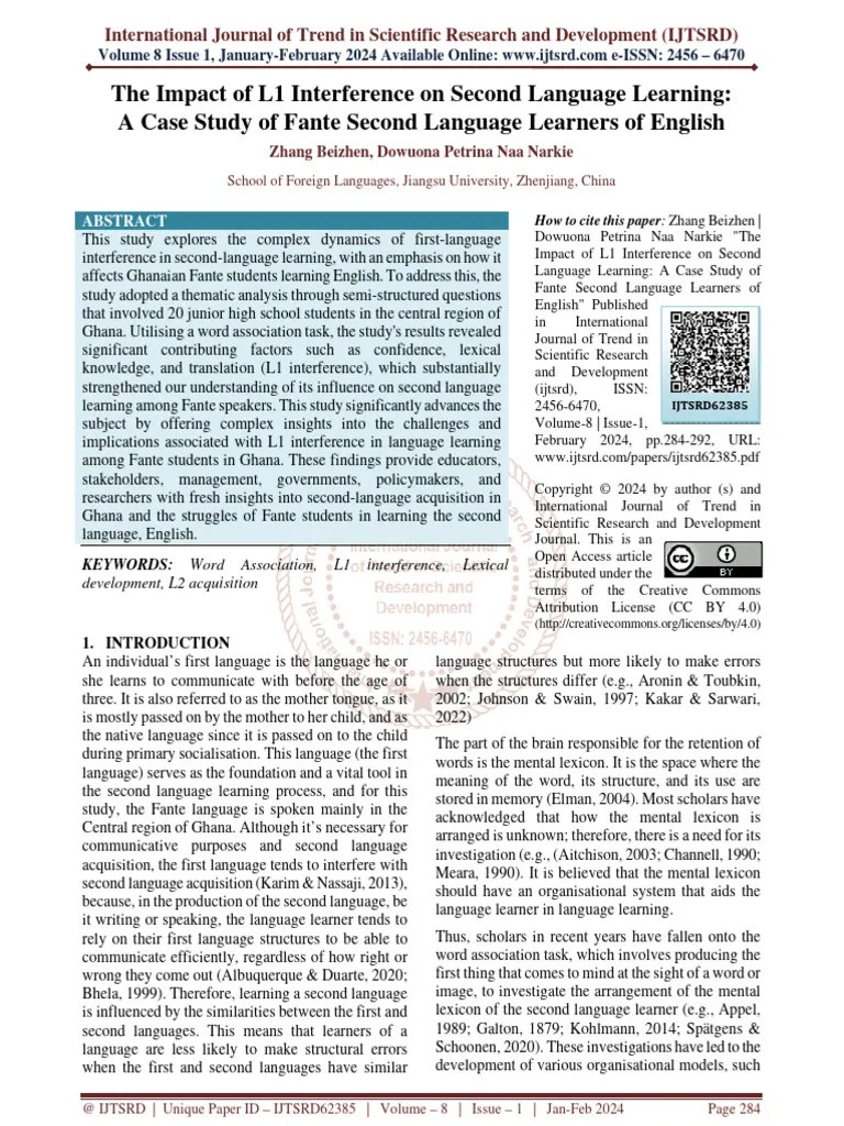 The Impact Of L1 Interference On Second Language Learning A Case Study ...