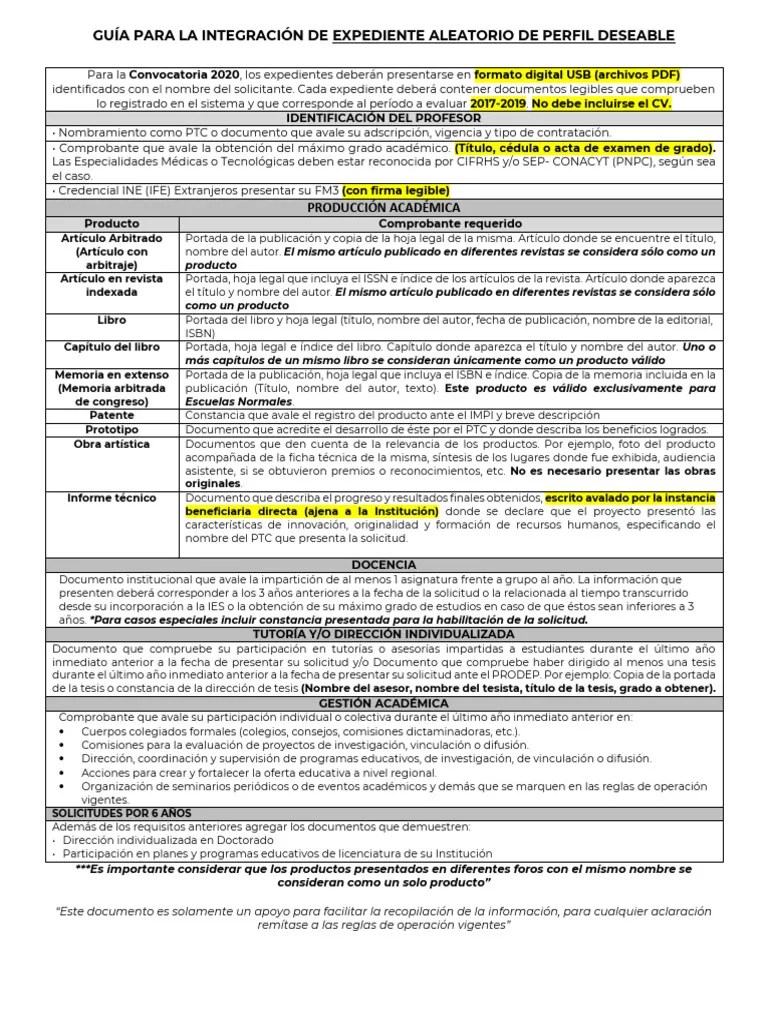 Guía 2020_Expediente Perfil Deseable_PRODEP | PDF