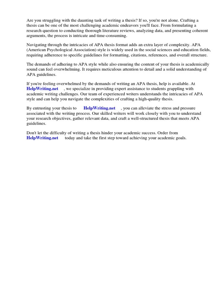 Sample Of Apa Thesis Format | Download Free PDF | Apa Style | Thesis
