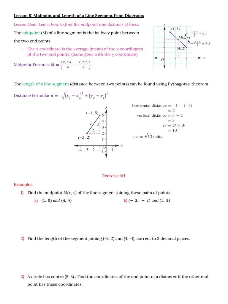 Midpoint And Length Of A Line Segment From Diagrams | PDF