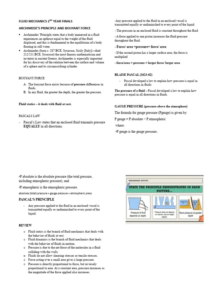 Fluid Mechanics 2-Finals | PDF | Pressure | Buoyancy