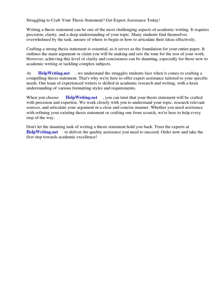 Thesis Statement Format Example | PDF | Essays | Thesis