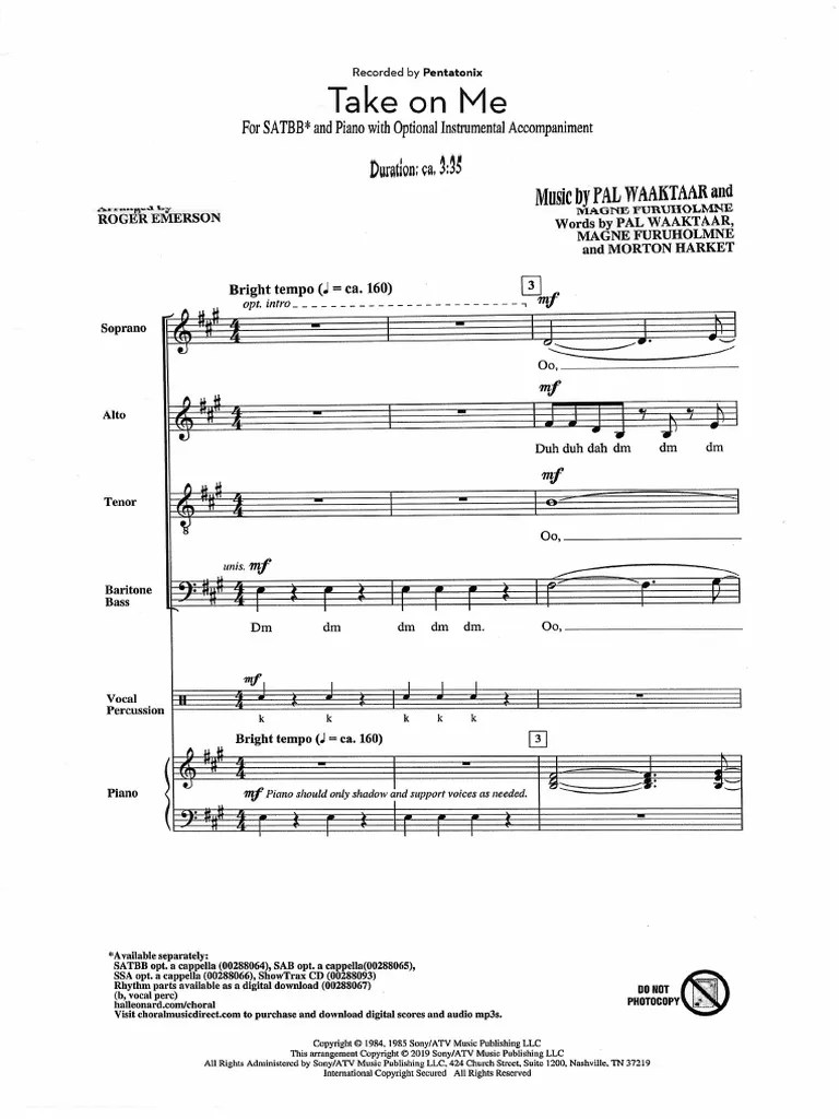 Take On Me Recording For Satbb A Capella | PDF