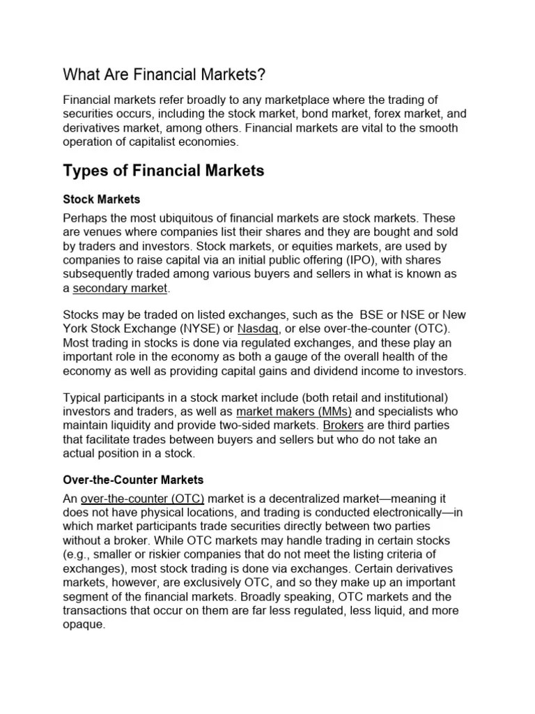 Introduction To Financial Markets | PDF