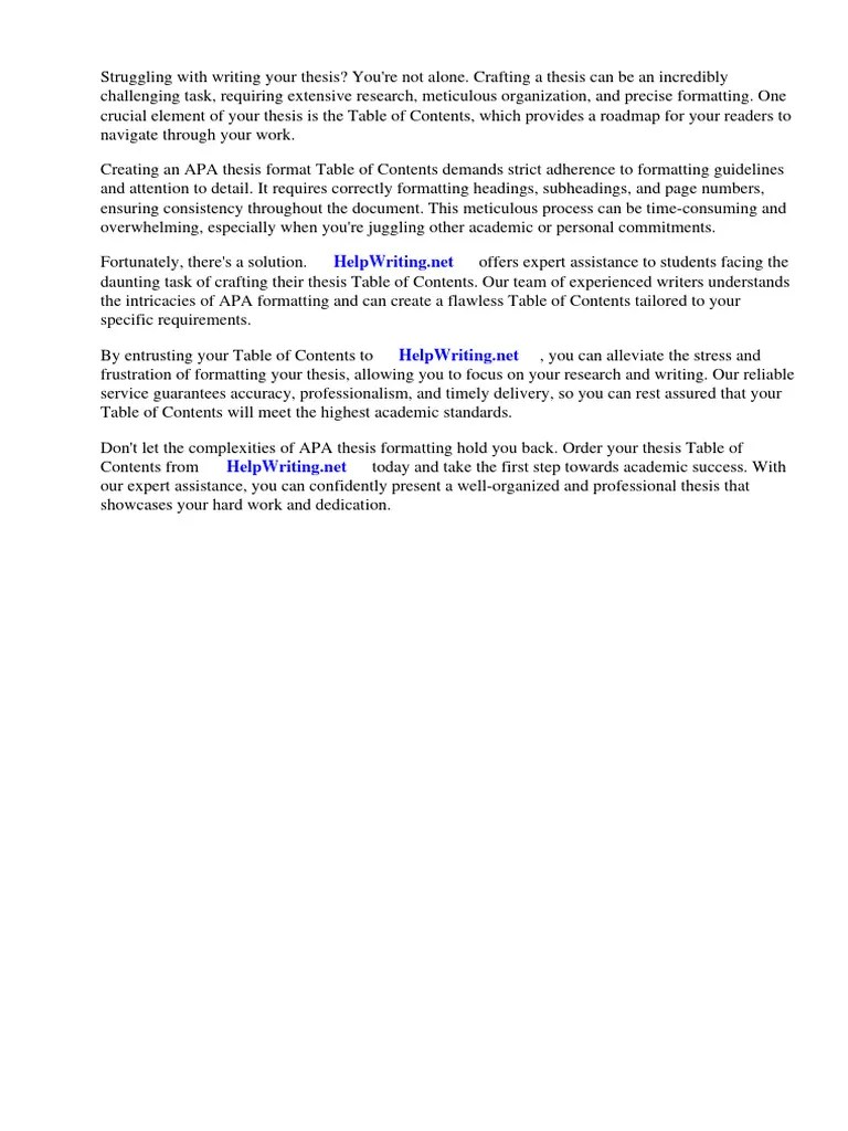 Apa Thesis Format Table Of Contents | PDF
