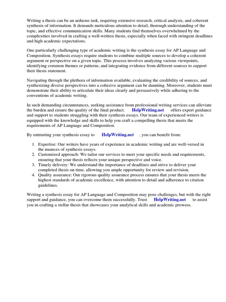 How To Write A Synthesis Essay AP Language And Composition | PDF ...