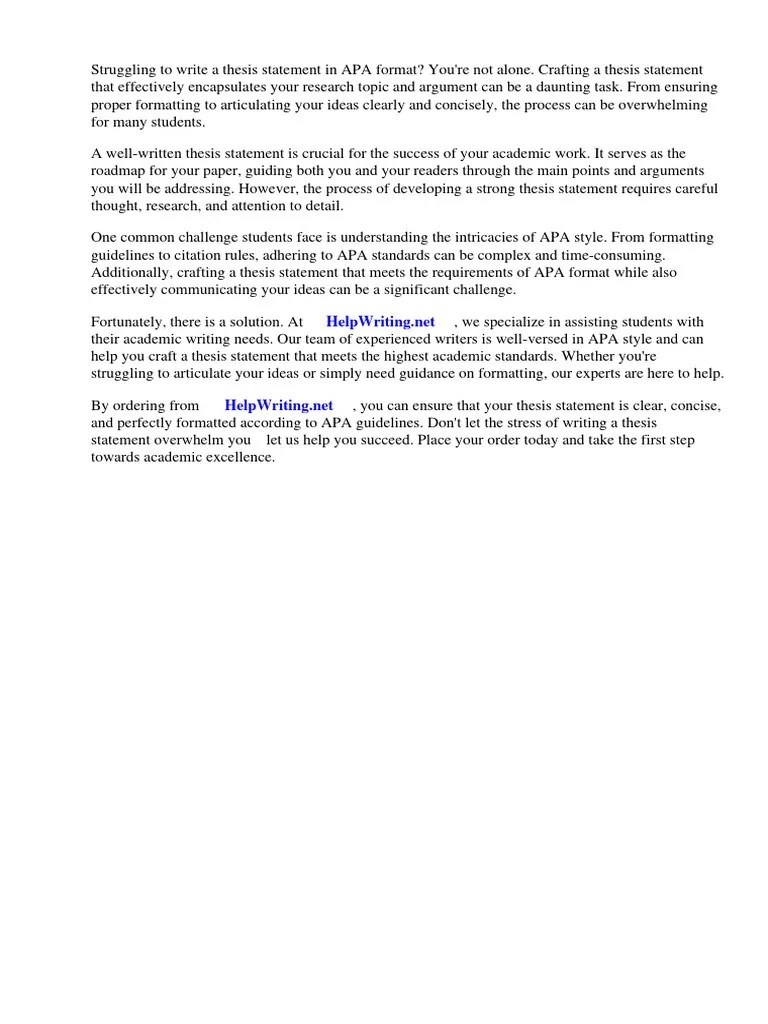 Apa Thesis Statement Sample | PDF | Thesis | Essays