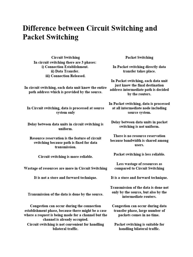 Circuit Switching Vs Packet | PDF | Packet Switching | Network Congestion