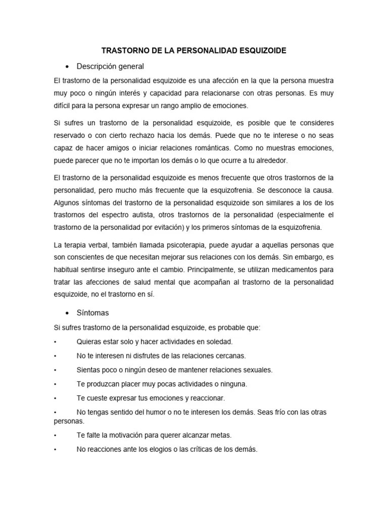 TRASTORNO DE LA PERSONALIDAD ESQUIZOIDE | PDF | Trastorno Mental ...