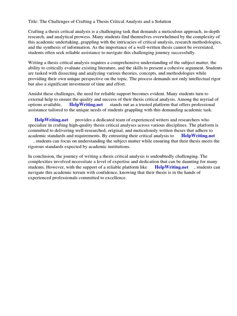 Thesis Critical Analysis Example | PDF
