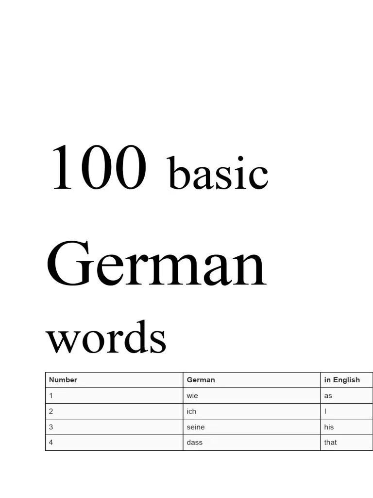 100 Basic German Words | PDF