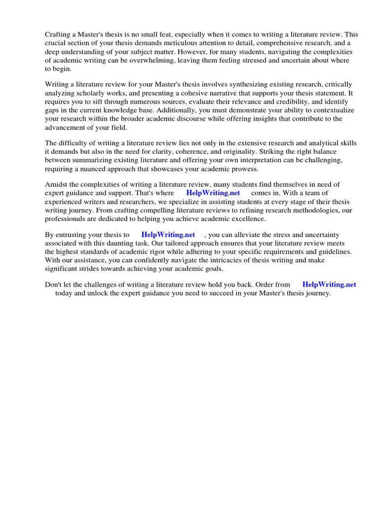 How To Write A Literature Review Master Thesis | PDF | Thesis | Essays