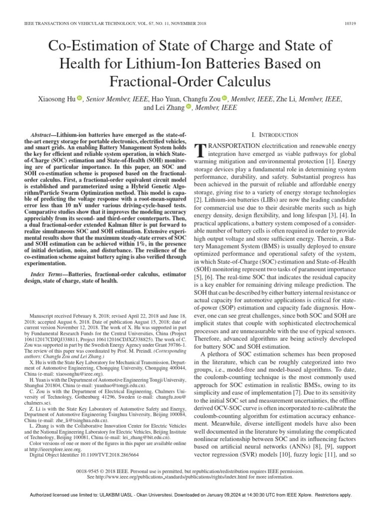 Co-Estimation Of State Of Charge And State Of Health For Lithium-Ion ...