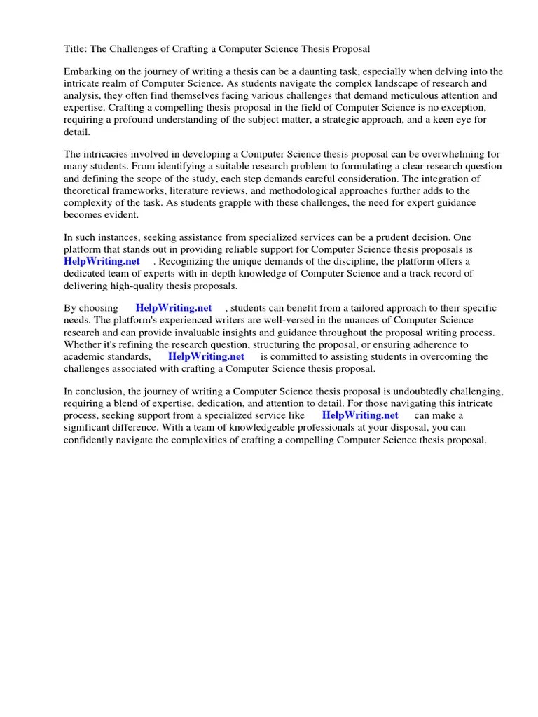 Sample Computer Science Thesis Proposal | PDF