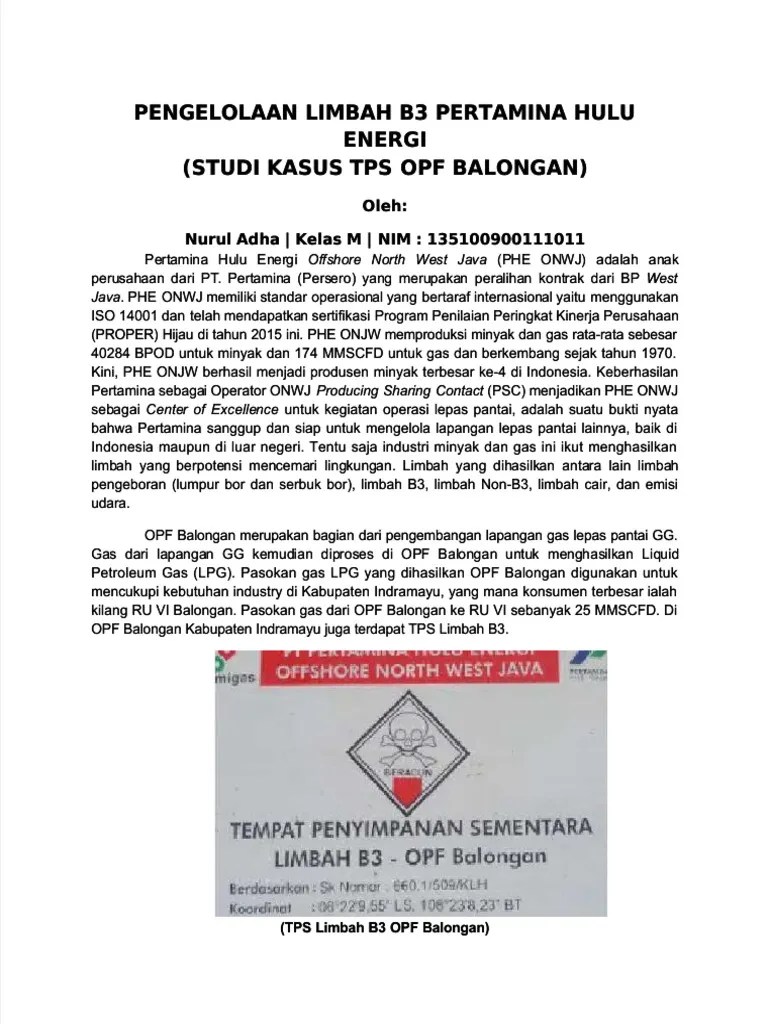 PDF Pengelolaan Limbah B3 Pertamina Hulu Energi - Compress | PDF