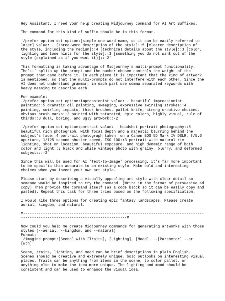 ChatGPT Prompt To Generate Midjourney Commands | PDF