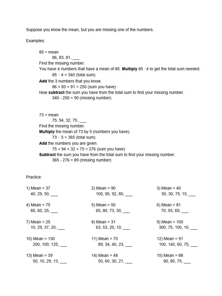 Given Mean Find Missing Value | PDF
