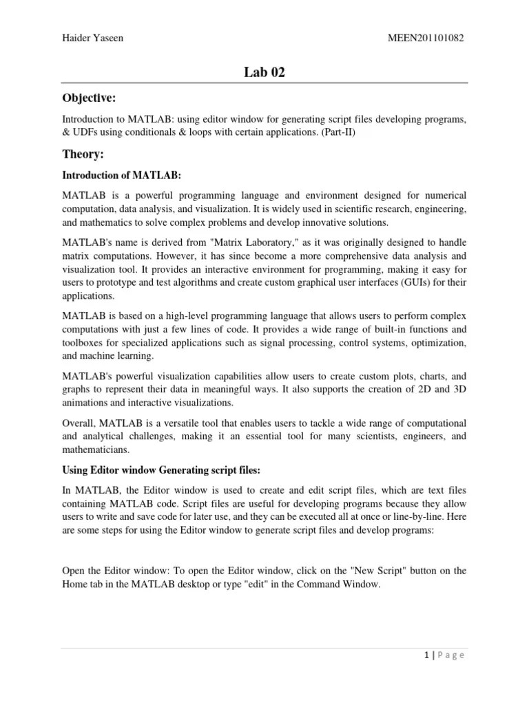 Lab 02 MATLAB | PDF | Matlab | Computer Programming