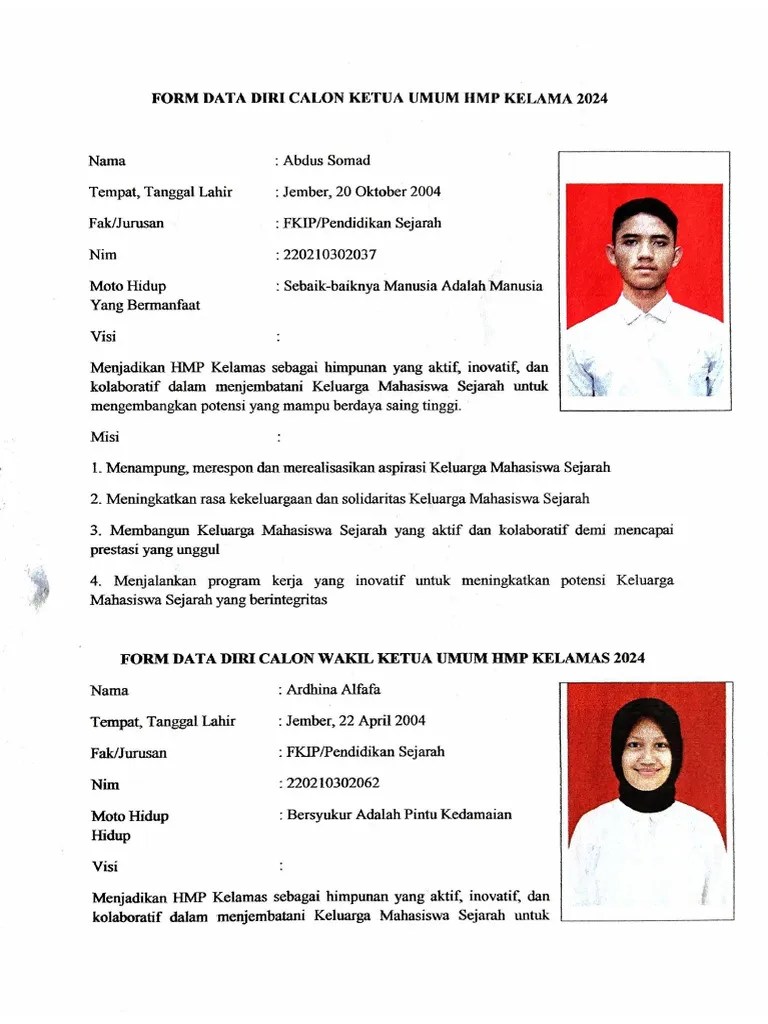 Formulir Ketum&Waketum KELAMAS | PDF