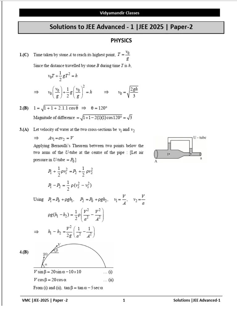 2025 - JEE Advanced - 1 - Paper - 2 - Solutions | PDF | Gases ...