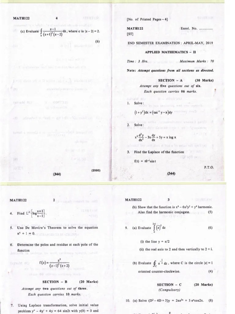 Applied Mathematics - II, MATH122 (ST), April-May - 2019 | PDF