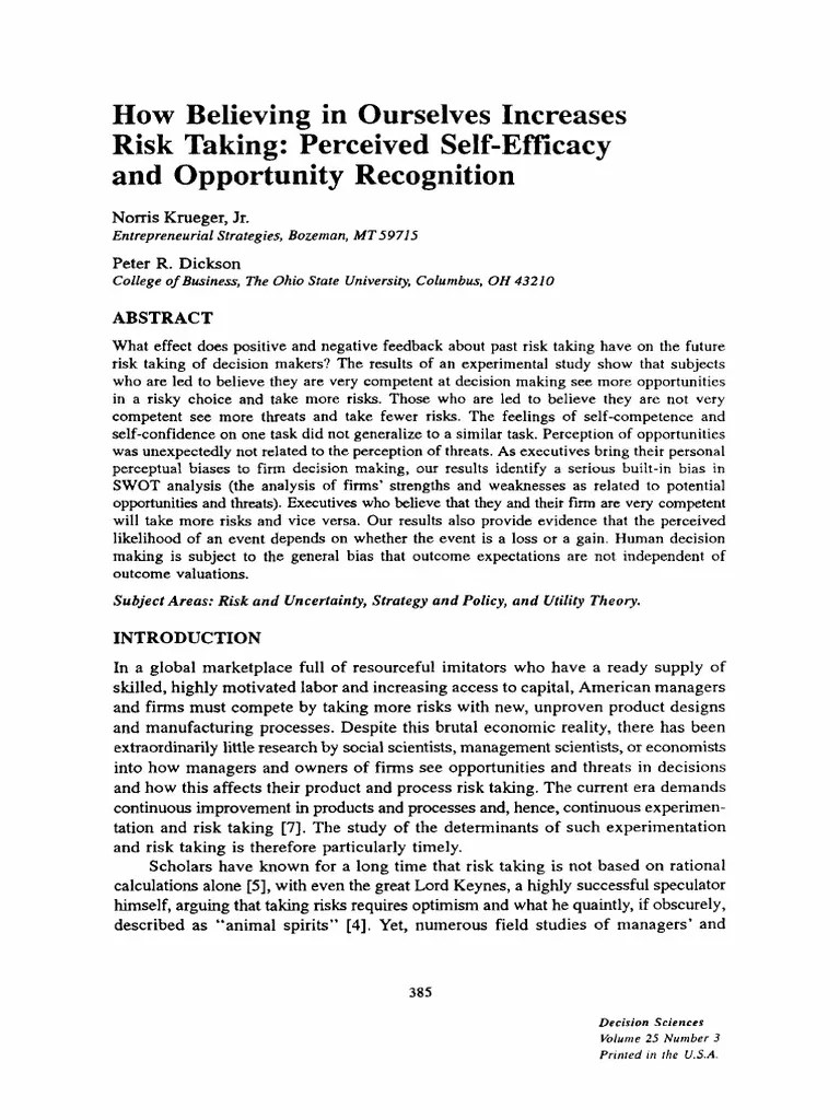 1994DS Self-Efficacy | PDF | Self Efficacy | Risk