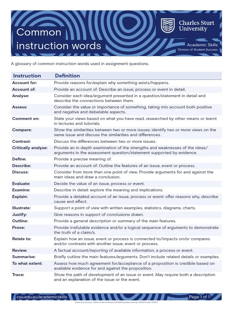 Common Instruction Words | PDF | Argument | Reason