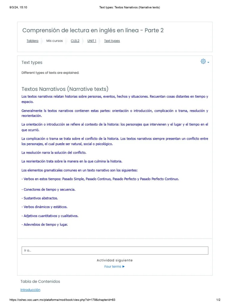 01_3-Text Types_ Textos Narrativos (Narrative Texts) | PDF | Lingüística | Gramática
