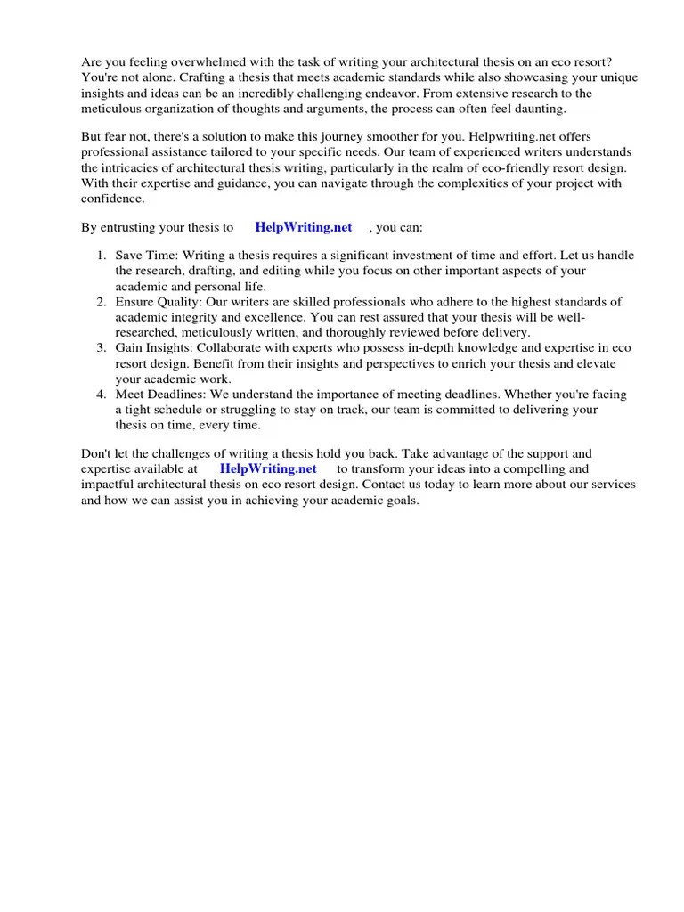 Architectural Thesis On Eco Resort | PDF | Tourism | Expert