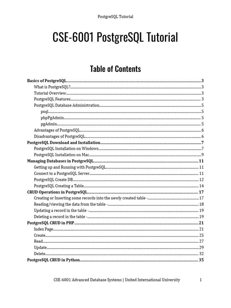 CSE-6001 PostgreSQL Tutorial | PDF | Postgre Sql | Databases
