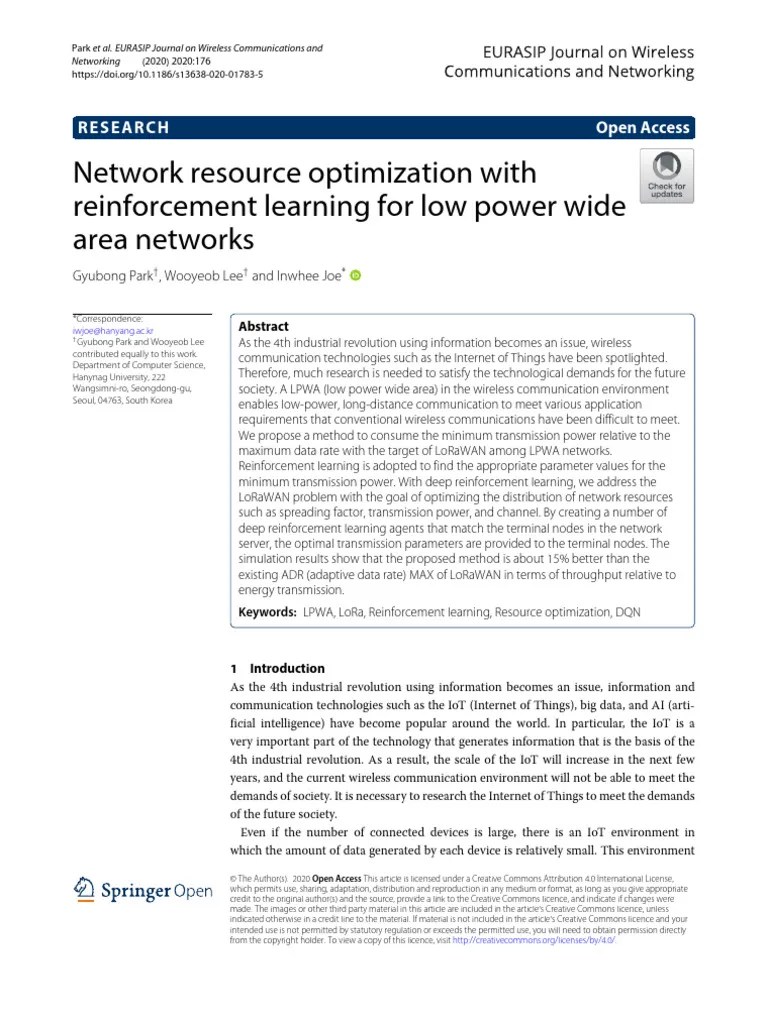 Network Resource Optimization With Reinforcement Learning For Low Power Wide Area Networks | PDF ...