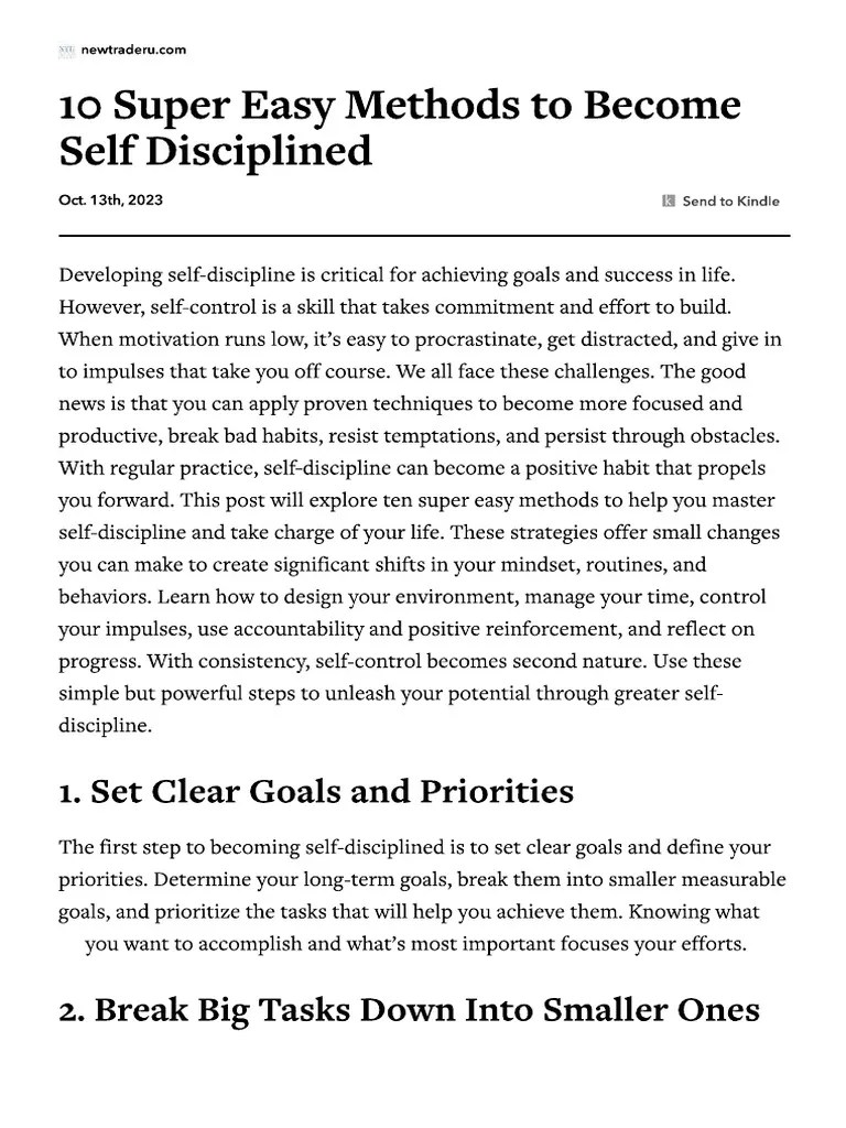 10 Super Easy Methods To Become Self Disciplined | PDF