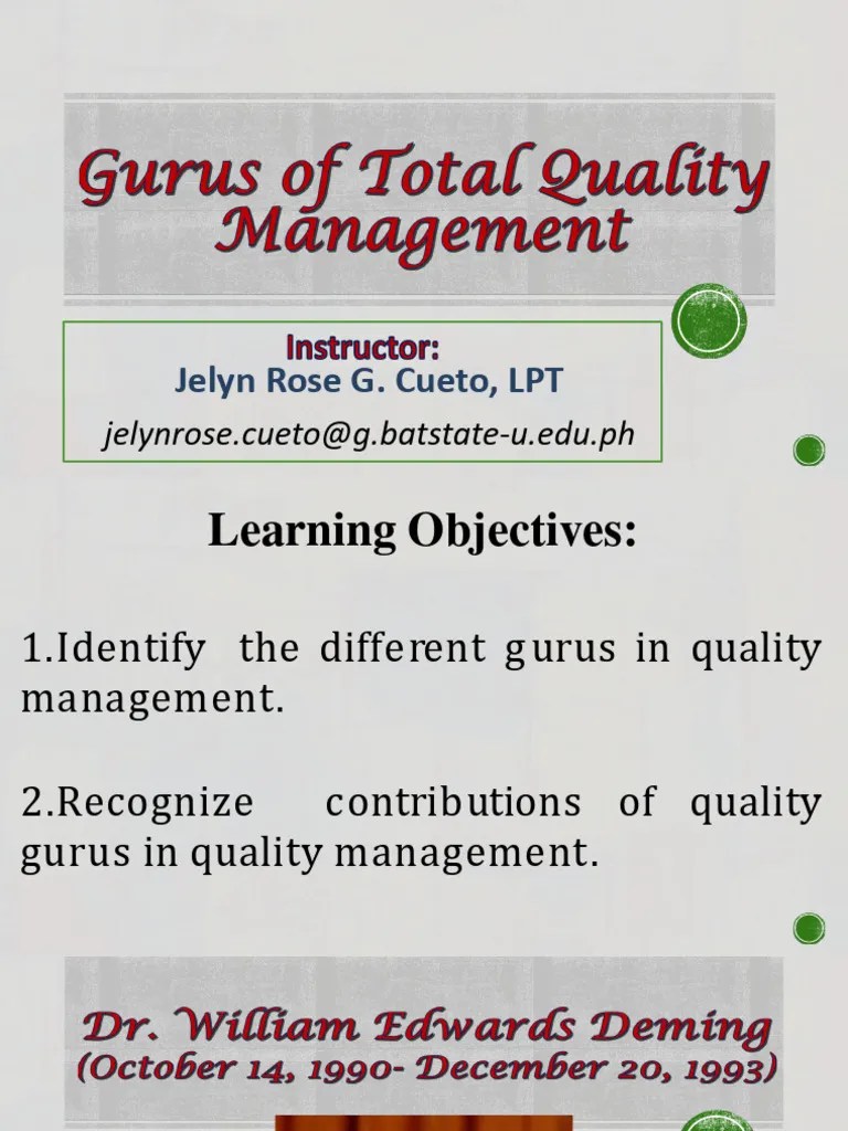 Lesson 2 - Gurus Of Total Quality Management | PDF | Production And ...