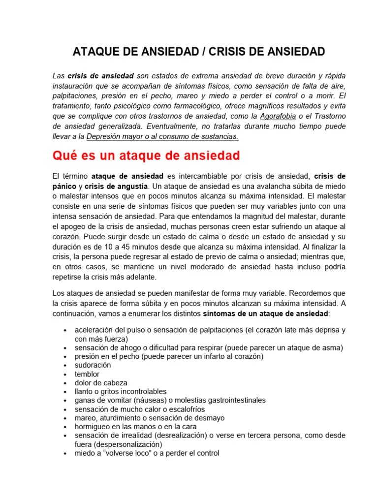 Ataque De Ansiedad-Crisis De Ansiedad | PDF | Ataque De Pánico ...
