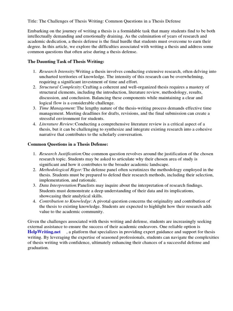 Common Questions In A Thesis Defense | PDF | Thesis | Methodology