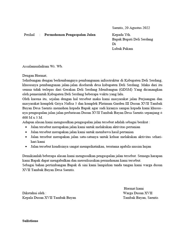 Surat Permohonan Pengaspalan Jalan | PDF