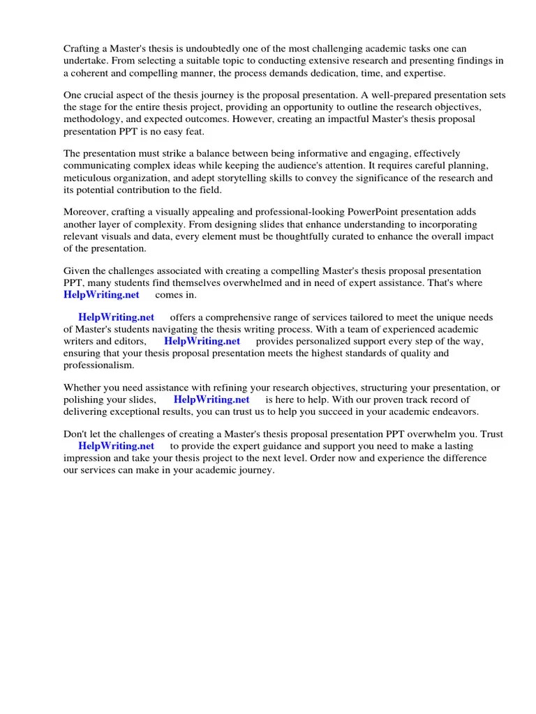 Masters Thesis Proposal Presentation Ppt | PDF