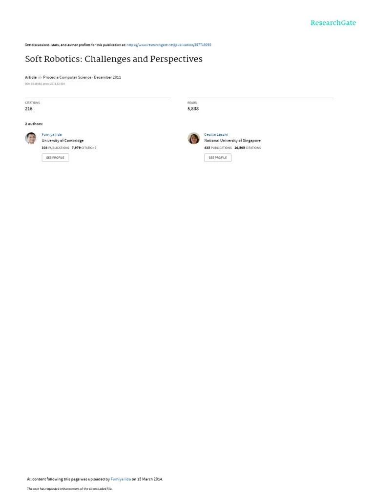 Soft Robotics Challenges And Perspectives | PDF | Robotics | Actuator