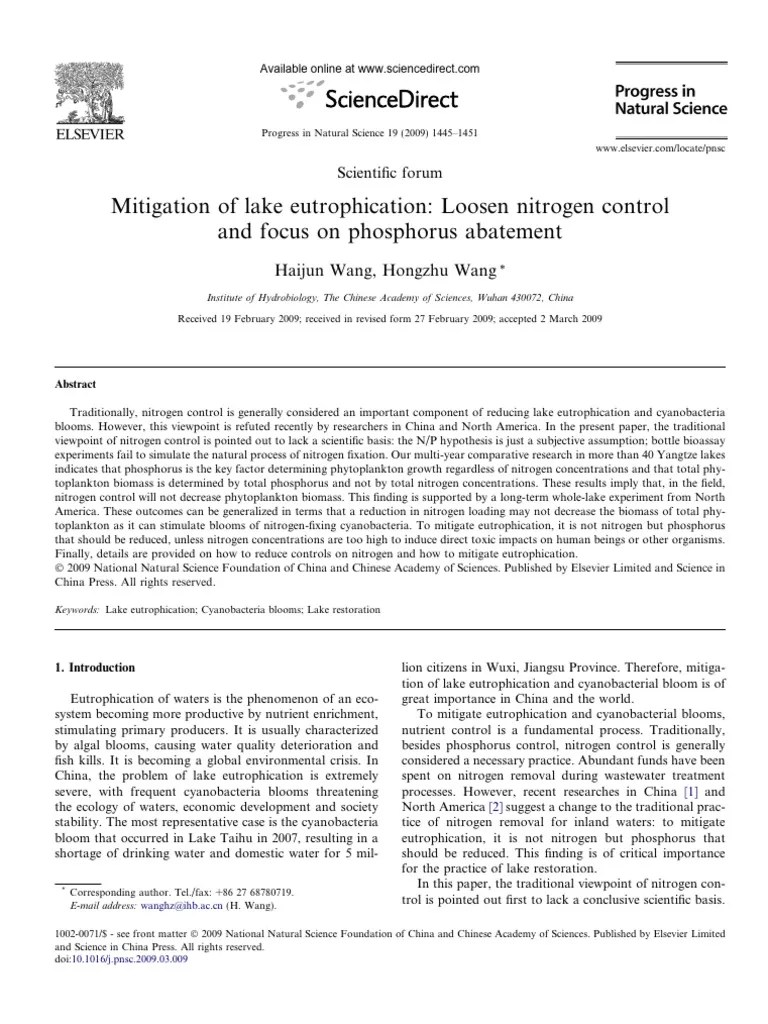 13 Mitigation Of Lake Eutrophication Loosen Nitrogen Control | PDF ...