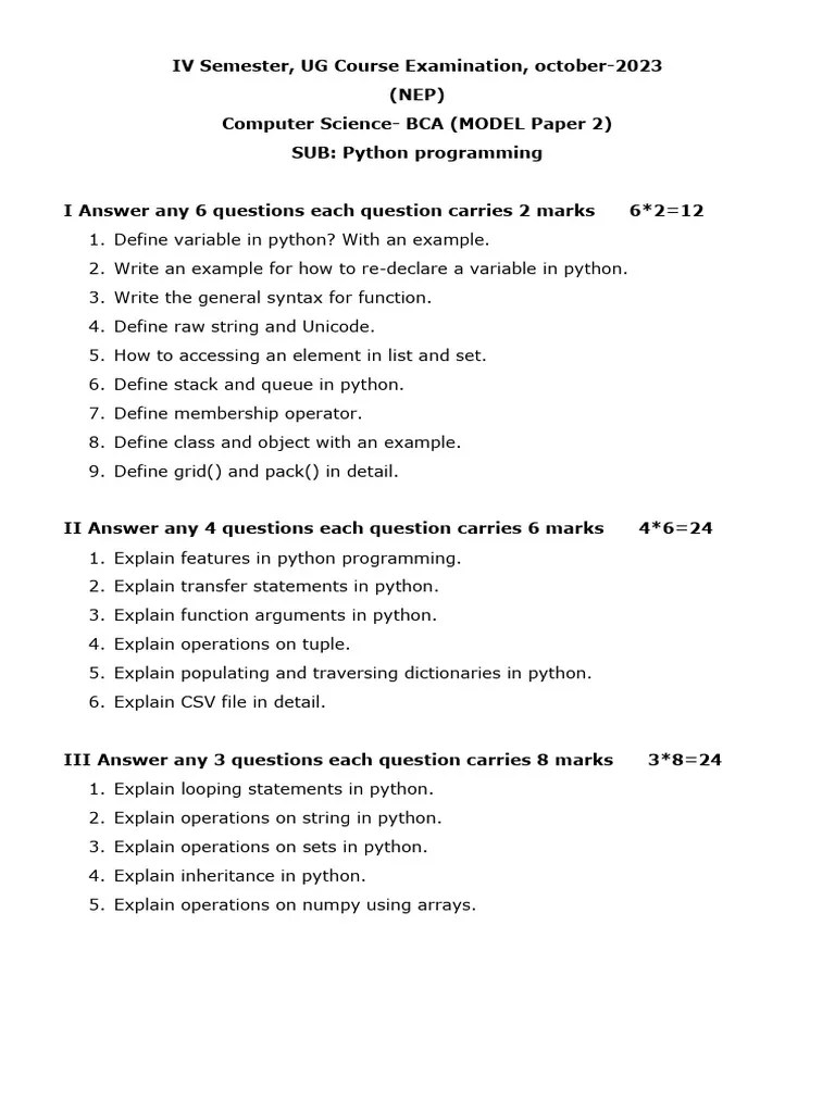 IV Semester Python Model Paper 2 | PDF